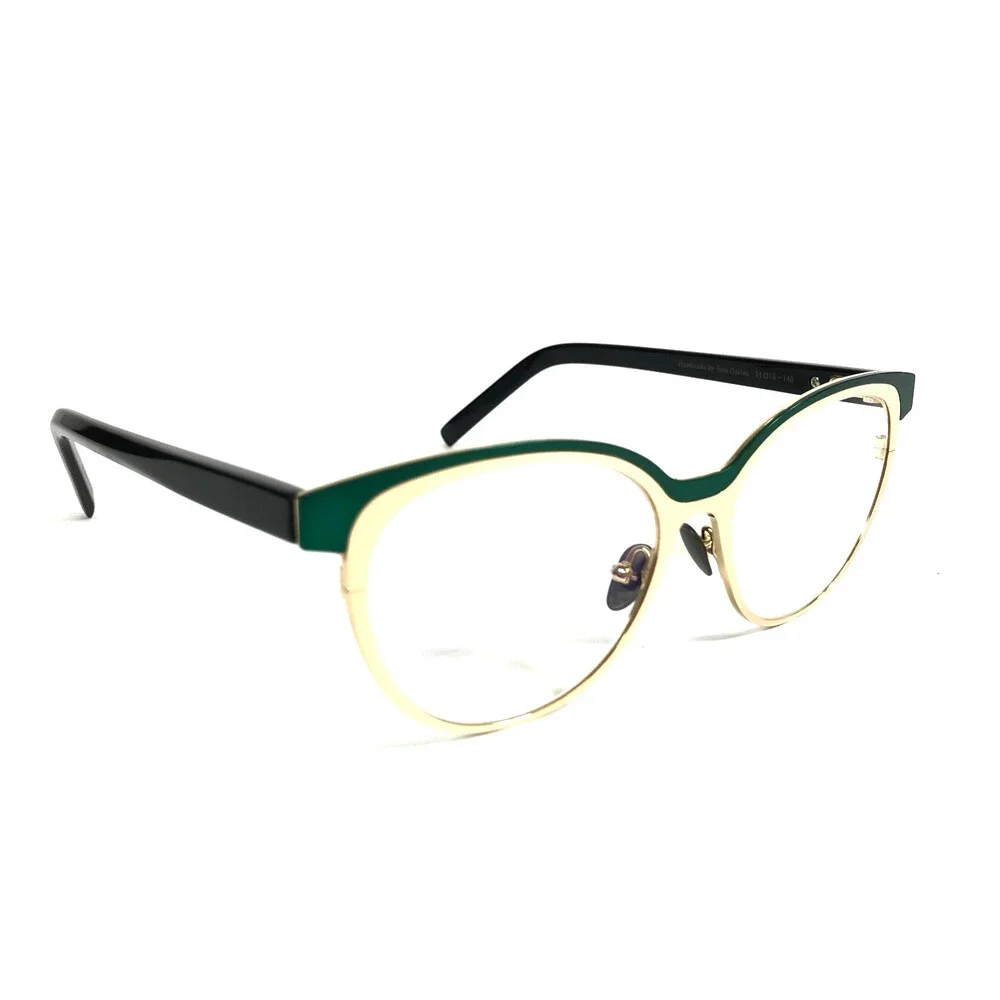 Tom Davies Eyeglasses Frames TD740 Col. 2214 Shiny Gold Black Green 51-15-140